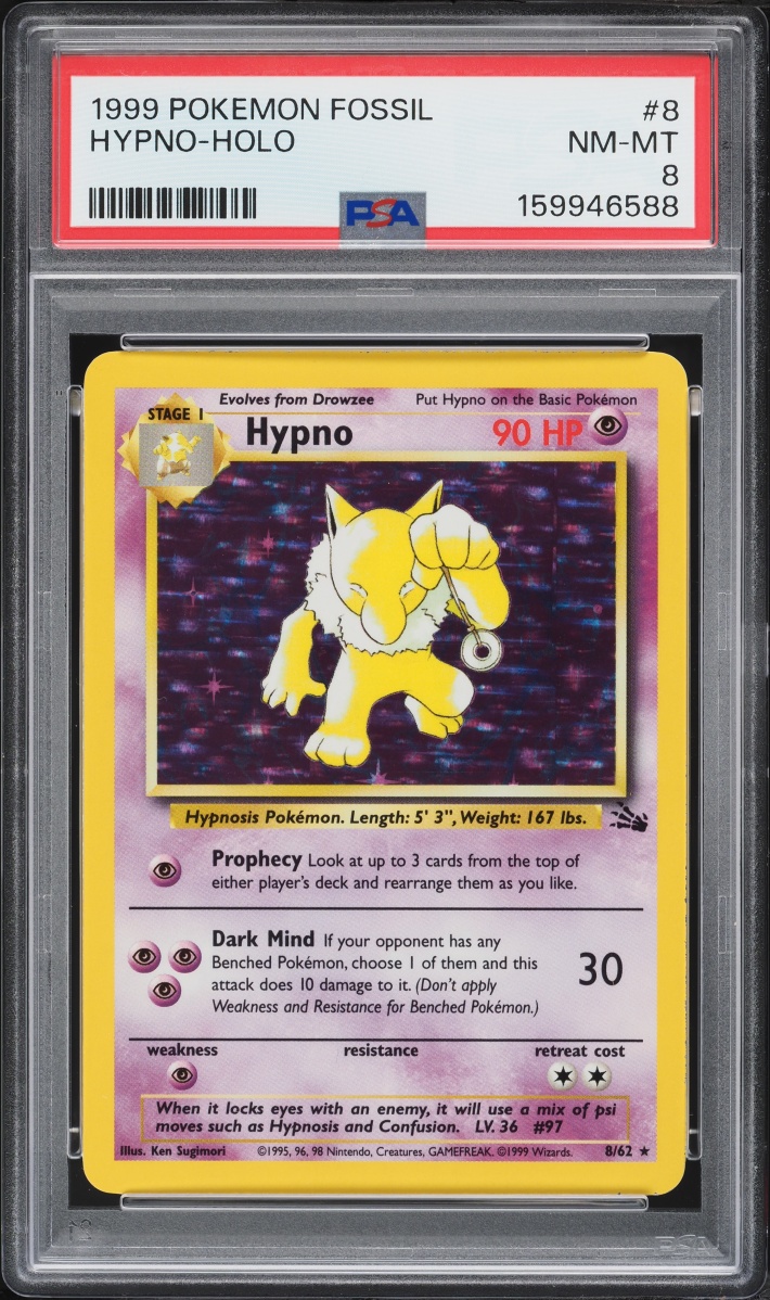 1999 Pokemon Fossil Holo Hypno #8 PSA 8 NM-MT