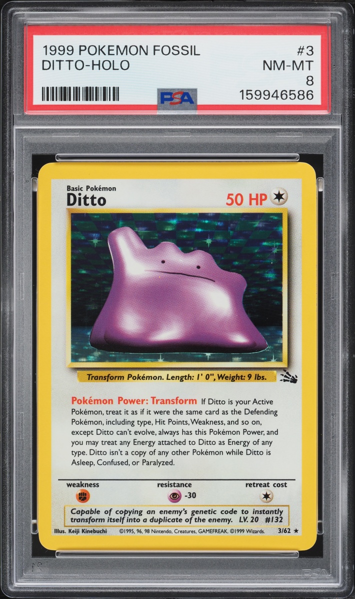 1999 Pokemon Fossil Holo Ditto #3 PSA 8 NM-MT