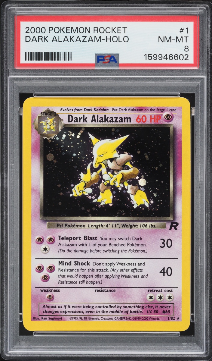 2000 Pokemon Team Rocket Holo Dark Alakazam #1 PSA 8 NM-MT