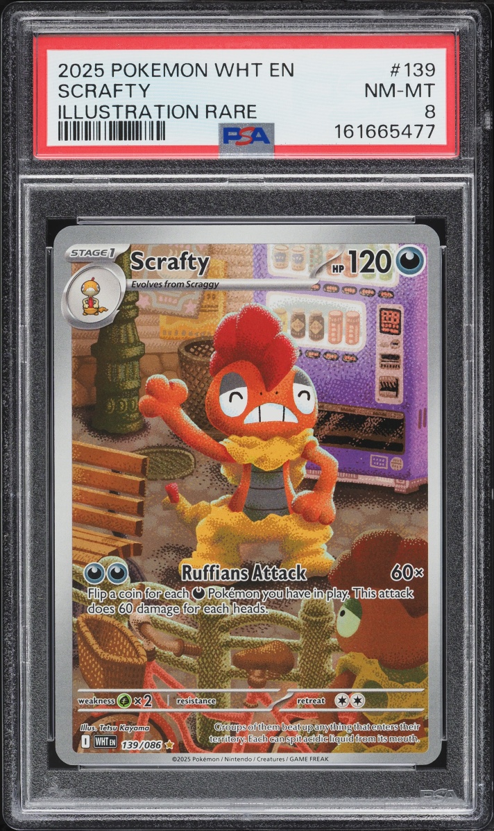 2025 Pokemon Scarlet & Violet White Flare IR Scrafty #139 PSA 8 NM-MT
