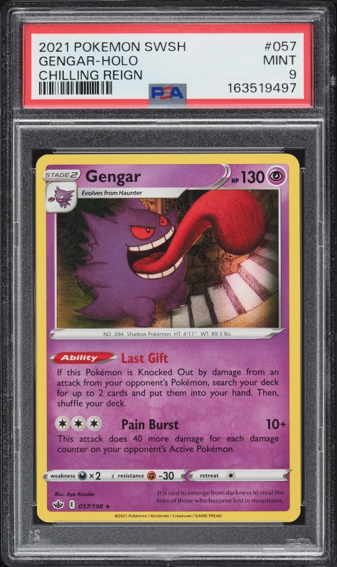 2021 Pokemon Sword & Shield Chilling Reign Holo Gengar #57 PSA 9 MINT
