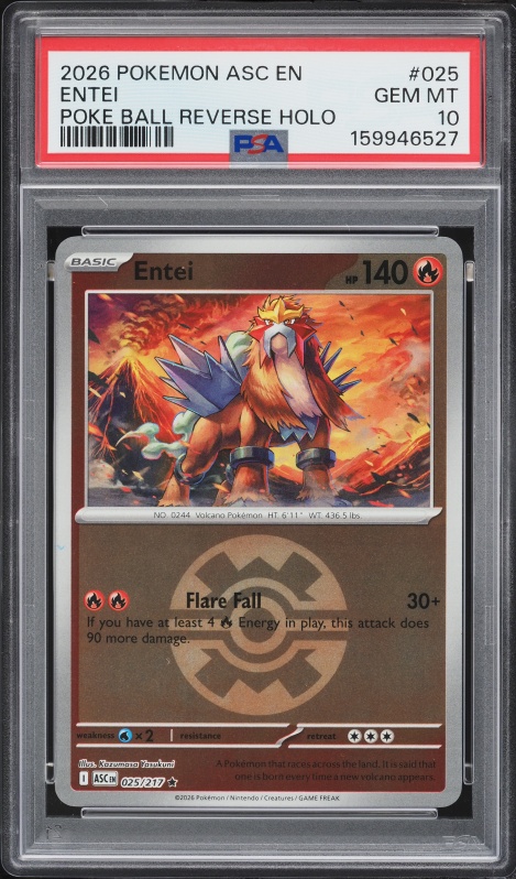 2026 Pokemon Mega Evolution Ascended Heroes Poke Ball Reverse Holo Entei #025 PSA 10 GEM MINT
