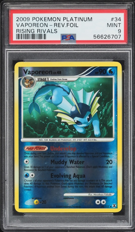 2009 Pokemon Platinum Rising Rivals Reverse Foil Vaporeon #34 PSA 9 MINT