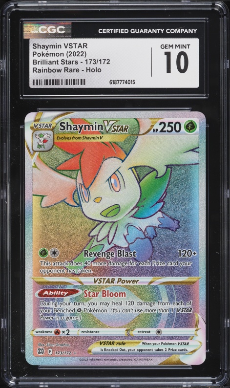 2022 Pokemon Sword & Shield Brilliant Stars Rainbow Rare Shaymin Vstar #173 CGC 10 GEM MINT