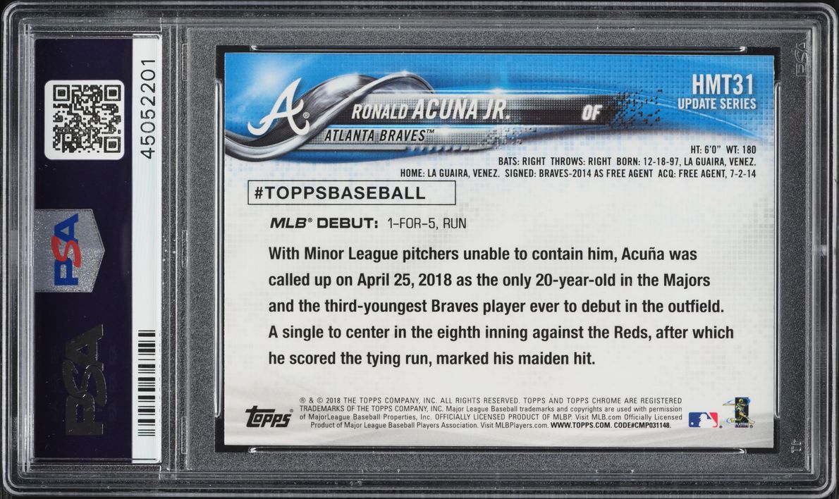 2018 Topps Chrome Update Ronald Acuna Jr. ROOKIE #HMT31 PSA 10 GEM MINT