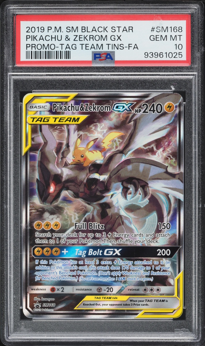 2019 Pokemon Sun & Moon Promo Tag Team Tins Full Art Pikachu & Zekrom GX #SM168 PSA 10 GEM MINT