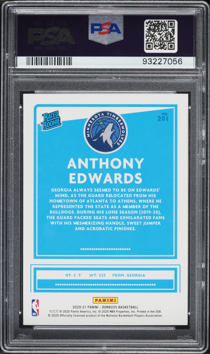 2020 Donruss Anthony Edwards ROOKIE #201 PSA 9 MINT