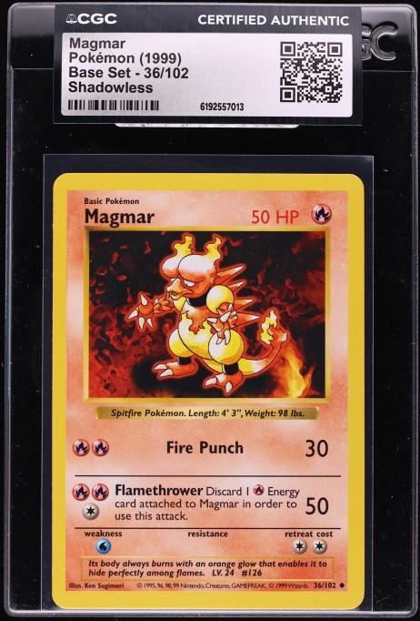 1999 Pokemon Base Set Shadowless Magmar #36 CGC AUTH