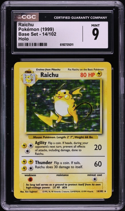 1999 Pokemon Dutch Base Set 1st Edition Holo Raichu #14 PSA 8 NM
