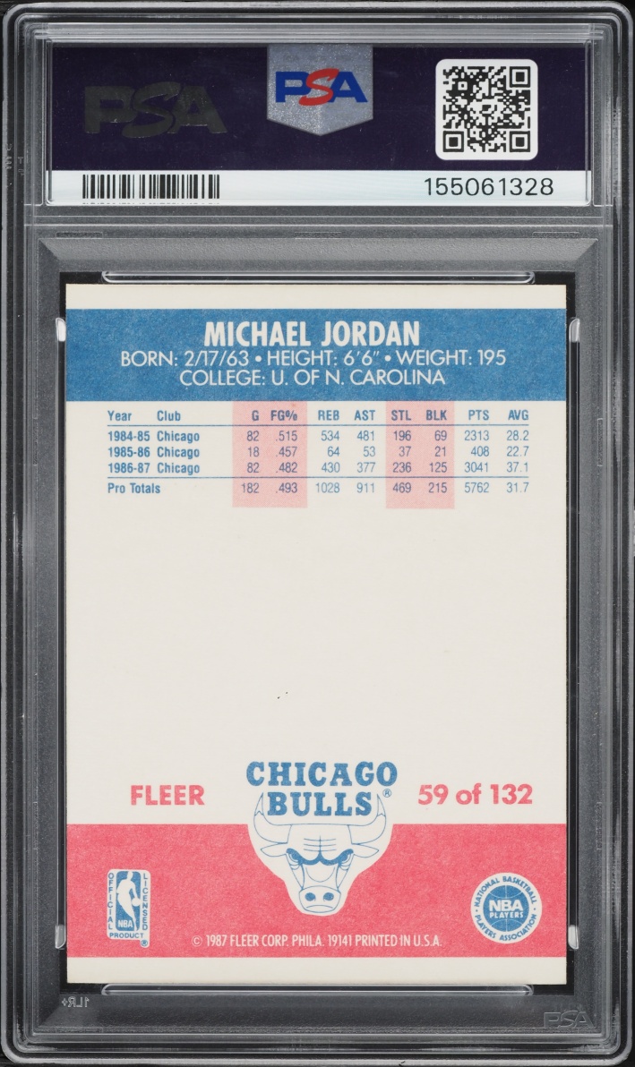 1987 Fleer Basketball Michael Jordan #59 PSA 8 NM-MT