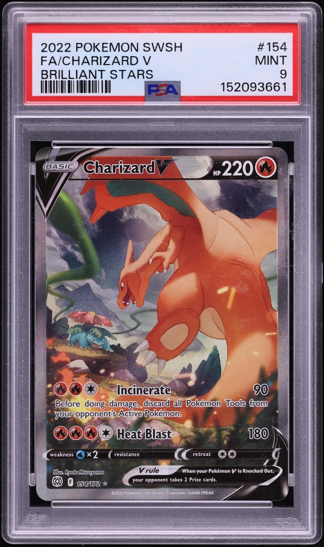 2022 Pokemon Sword & Shield Brilliant Stars Full Art Charizard V #154 PSA 9 MINT