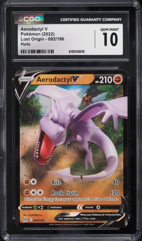 2022 Pokemon Sword & Shield Lost Origin Holo Aerodactyl V #92 CGC 10 GEM MINT