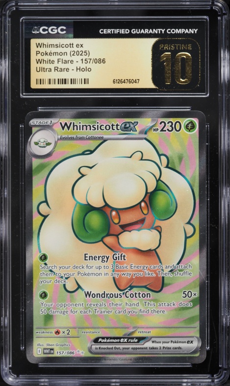 2025 Pokemon Scarlet & Violet White Flare Full Art Whimsicott Ex #157 CGC 10 PRISTINE
