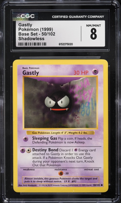 1999 Pokemon Base Set Shadowless Gastly #50 CGC 8 NM-MT