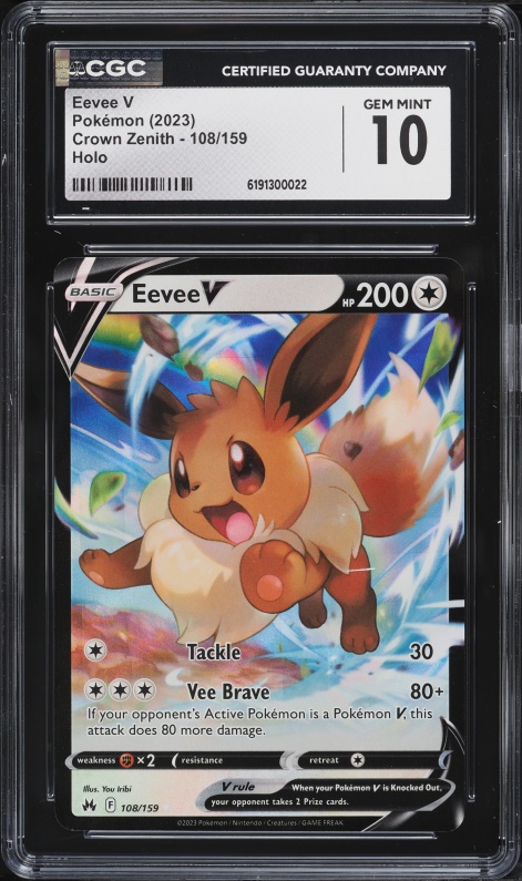 2023 Pokemon Sword & Shield Crown Zenith Holo Eevee V #108 CGC 10 GEM MINT