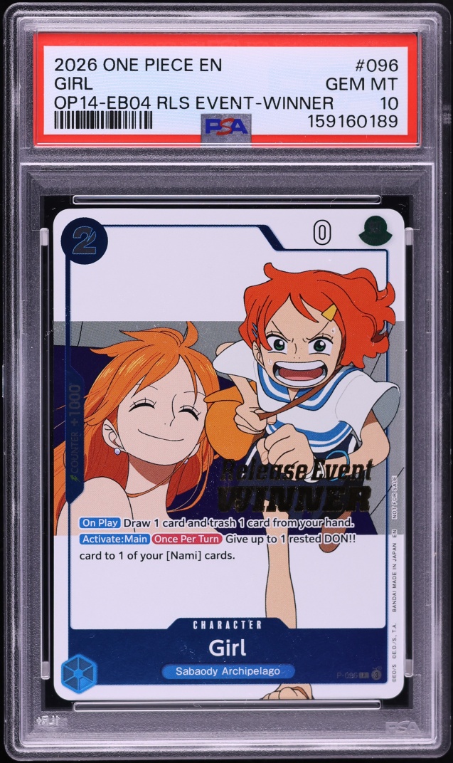 2026 One Piece Promo The Azure Sea's Seven Release Event Winner Alt Art Girl #P-096 PSA 10 GEM