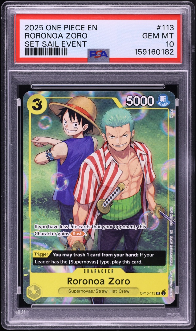 2025 One Piece Promo Set Sail Event Roronoa Zoro #OP10-113 PSA 10 GEM MINT