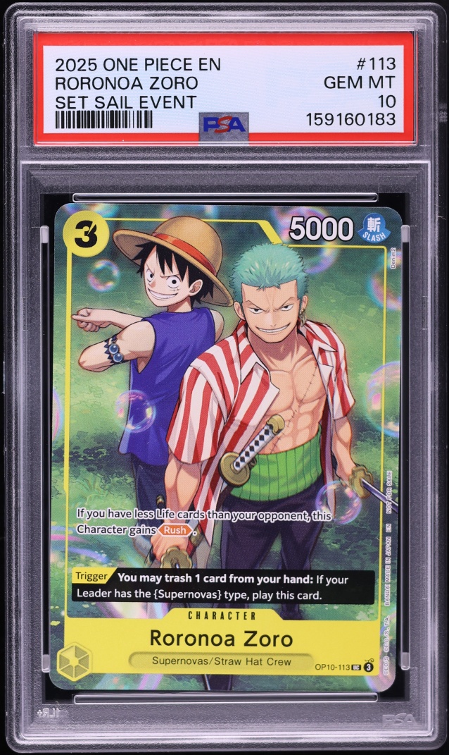 2025 One Piece Promo Set Sail Event Roronoa Zoro #OP10-113 PSA 10 GEM MINT