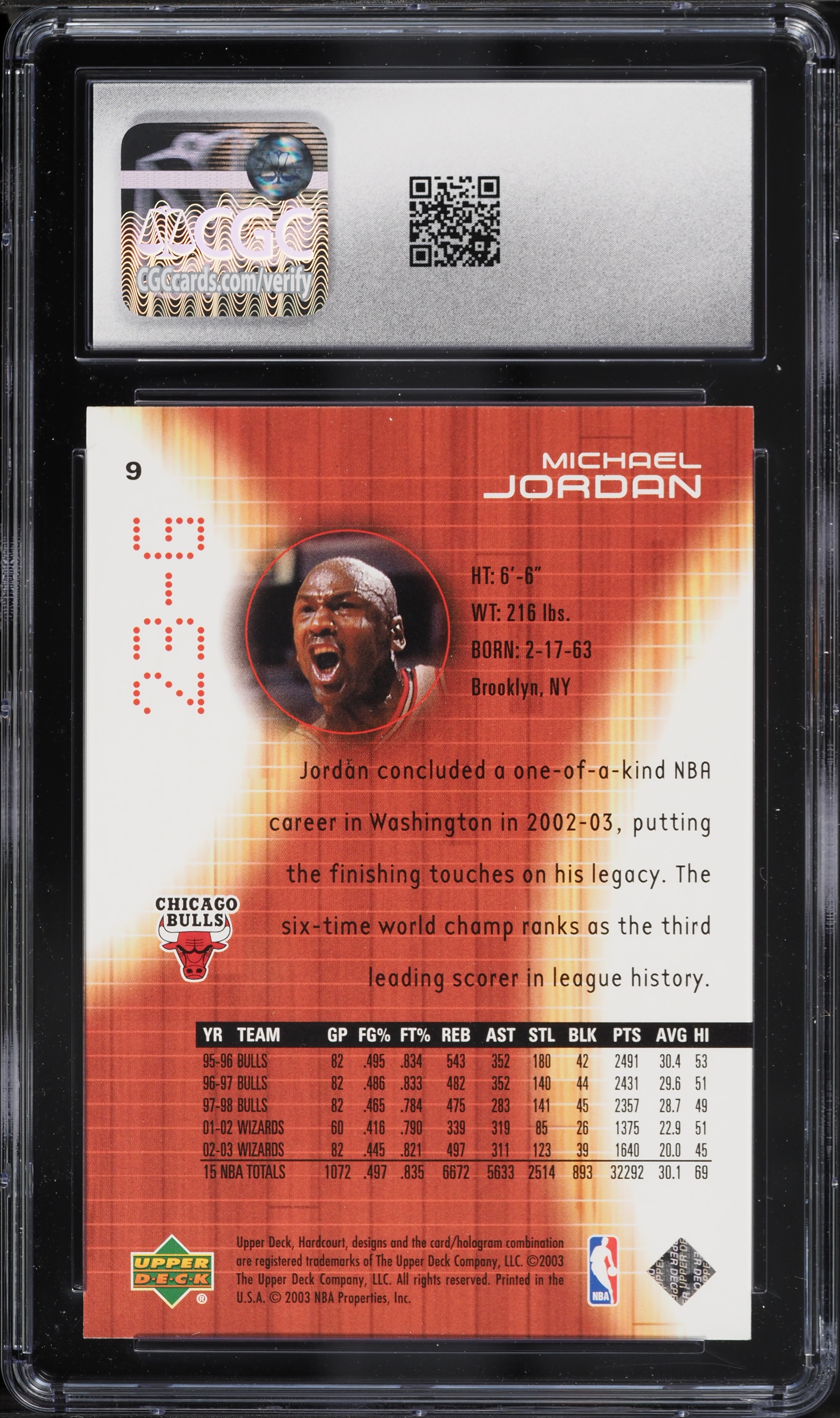 2003 Upper Deck Hardcourt Michael Jordan #9 CGC 10 GEM MINT on