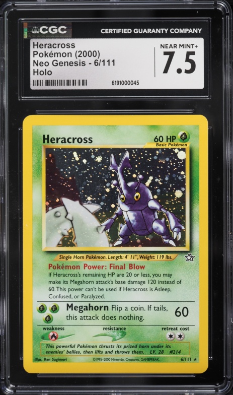 2000 Pokemon Neo Genesis Holo Heracross #6 CGC 7.5 NRMT+