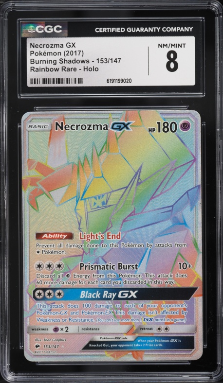 2017 Pokemon Sun & Moon Burning Shadows Rainbow Rare Necrozma GX #153 CGC 8 NM-MT