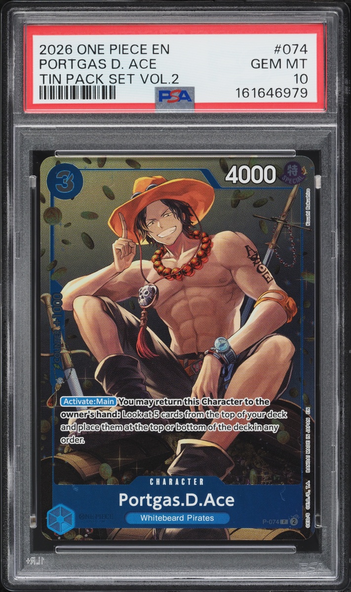 2026 One Piece Promo Tin Pack Set Volume 2 Portgas D. Ace #P-074 PSA 10 GEM MINT