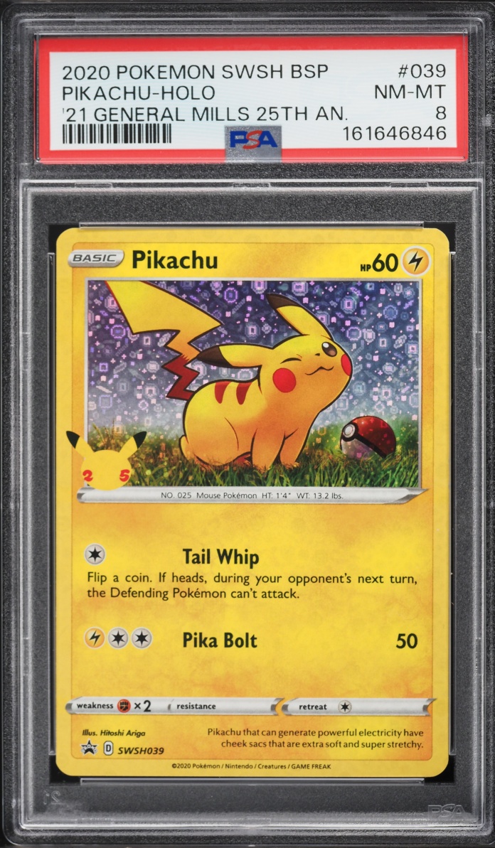 2020 Pokemon Sword & Shield Promo General Mills 25th Anniversary Holo Pikachu #SWSH039 PSA 8