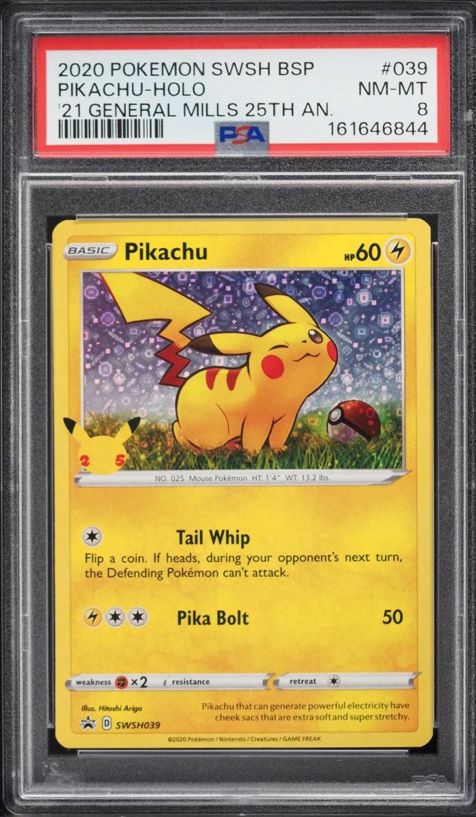 2020 Pokemon Sword & Shield Promo General Mills 25th Anniversary Holo Pikachu #SWSH039 PSA 8