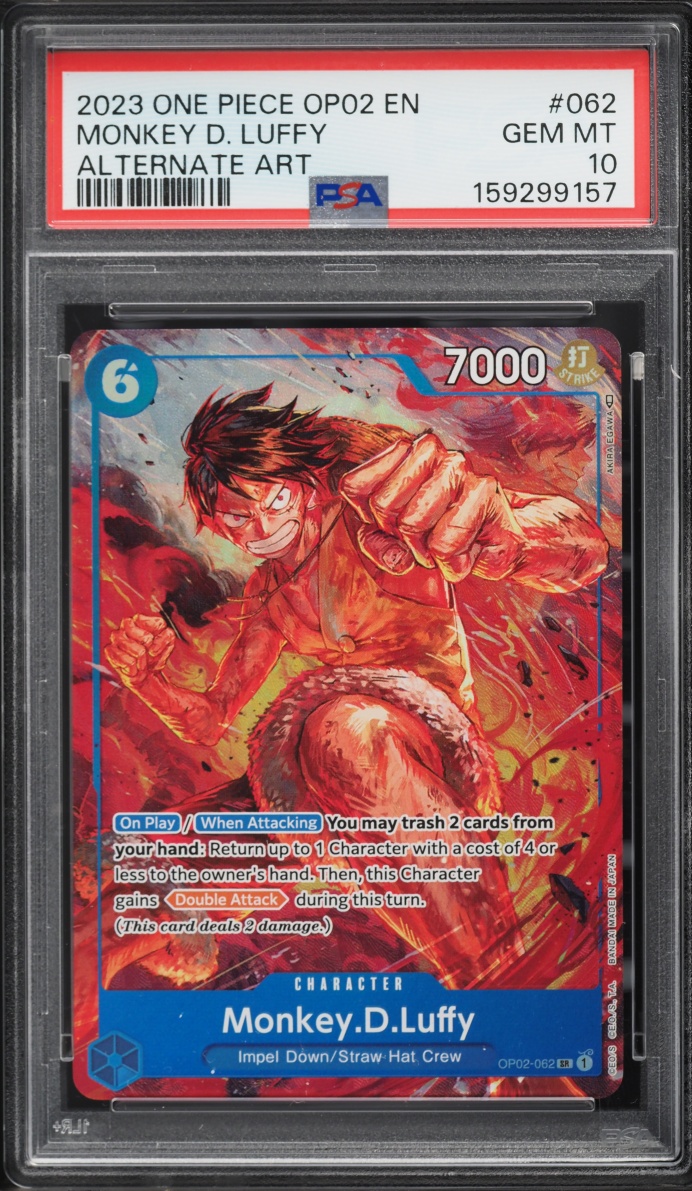 2023 One Piece Paramount War SR Alt Art Monkey D. Luffy #OP02-062 PSA 10 GEM MINT