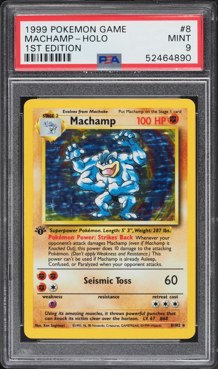 1999 Pokemon Base Set 1st Edition Holo Machamp #8 PSA 9 MINT