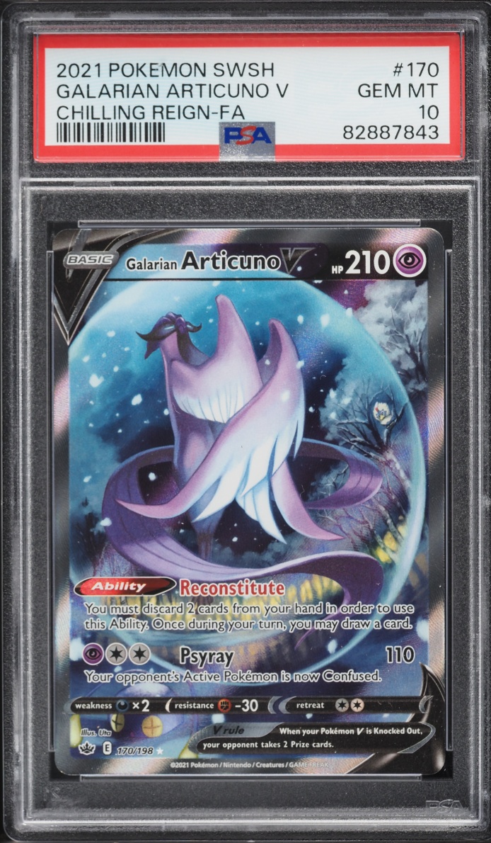 2021 Pokemon Sword & Shield Chilling Reign Alt Art Galarian Articuno V #170 PSA 10 GEM MINT