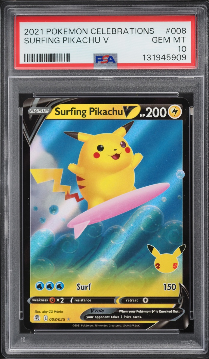 2021 Pokemon Sword & Shield Celebrations Holo Surfing Pikachu V #8 PSA 10 GEM MINT