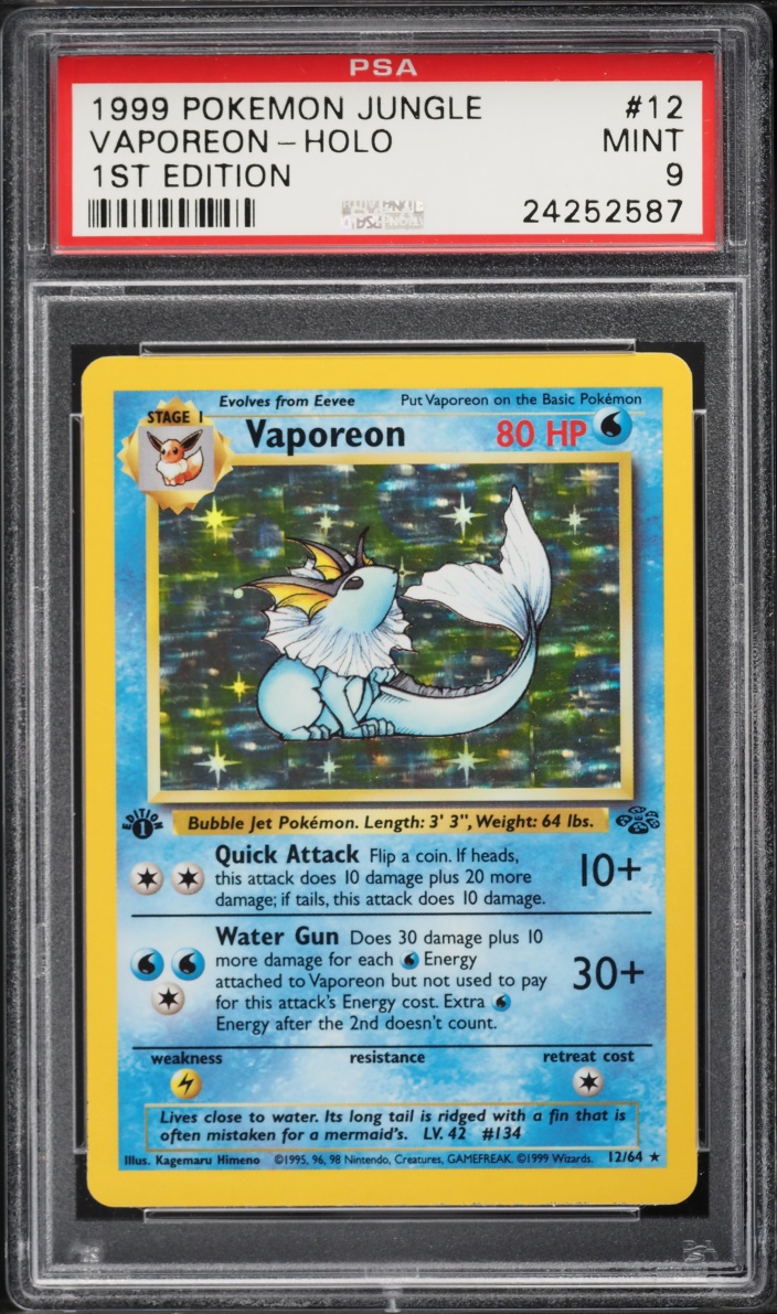 1999 Pokemon Jungle 1st Edition Holo Vaporeon #12 PSA 9 MINT