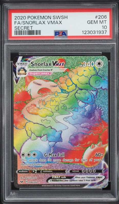 2020 Pokemon Sword & Shield Rainbow Rare Snorlax VMAX #206 PSA 10 GEM MINT