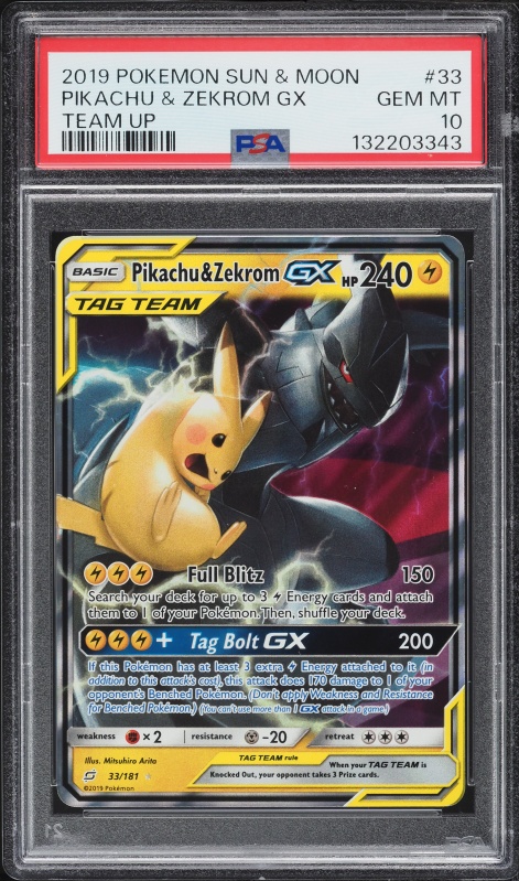 2019 Pokemon Sun & Moon Team Up Holo Pikachu & Zekrom GX #33 PSA 10 GEM MINT