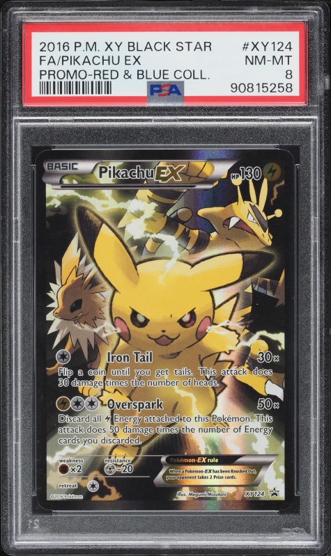 2016 Pokemon XY Promo Red & Blue Collection Full Art Pikachu EX #XY124 PSA 8 NM-MT