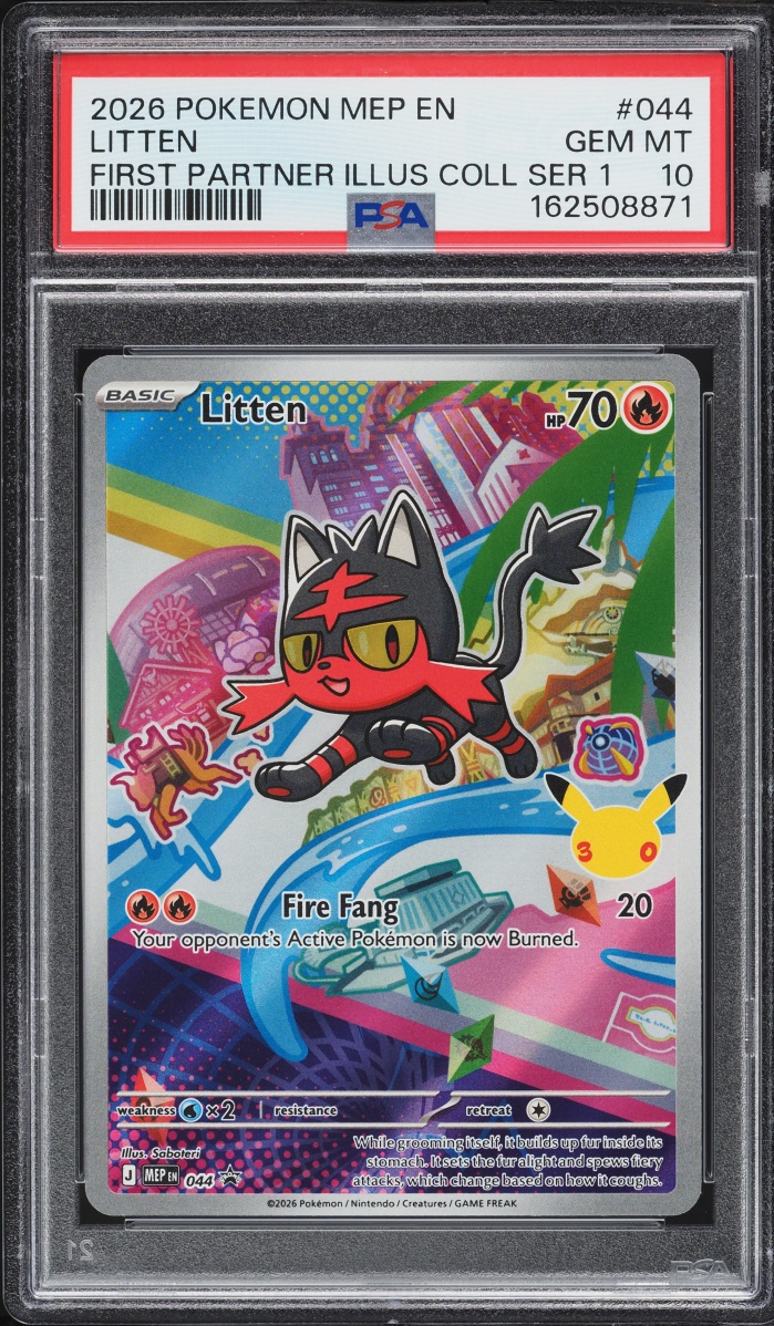 2026 Pokemon Mega Evolution Promo First Partner Illustration S1 Full Art Litten #44 PSA 10 GEM