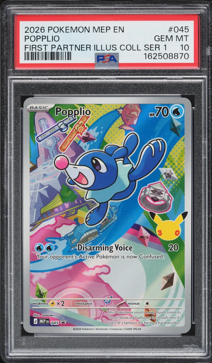 2026 Pokemon Mega Evolution Promo First Partner Illustration S1 Full Art Popplio #45 PSA 10 GEM