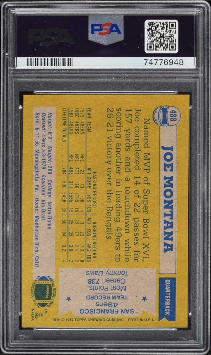 1982 Topps All Pro Joe Montana #488 PSA 9 MINT