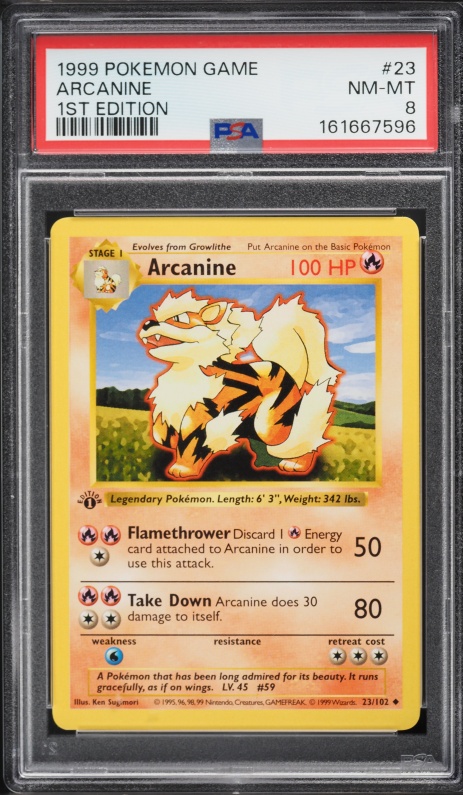 1999 Pokemon Base Set Shadowless 1st Edition Arcanine #23 PSA 8 NM-MT