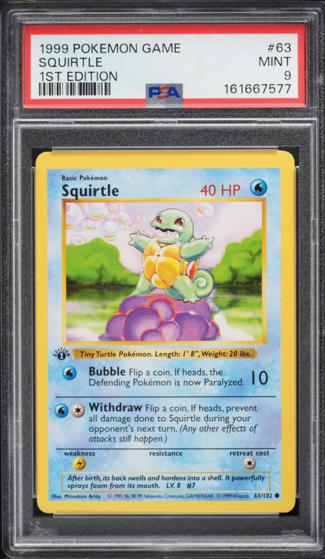 1999 Pokemon Base Set Shadowless 1st Edition Squirtle #63 PSA 9 MINT