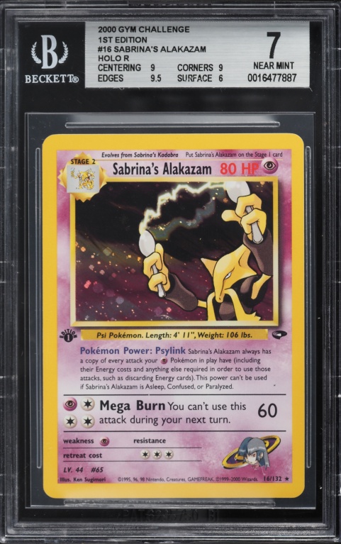 2000 Pokemon Gym Challenge 1st Edition Holo Sabrina's Alakazam #16 BGS 7 NRMT