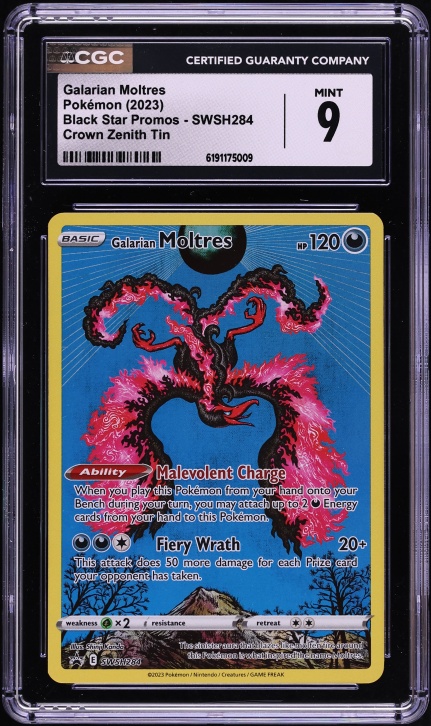 2023 Pokemon Sword & Shield Promo Crown Zenith Full Art Galarian Moltres #SWSH284 CGC 9 MINT