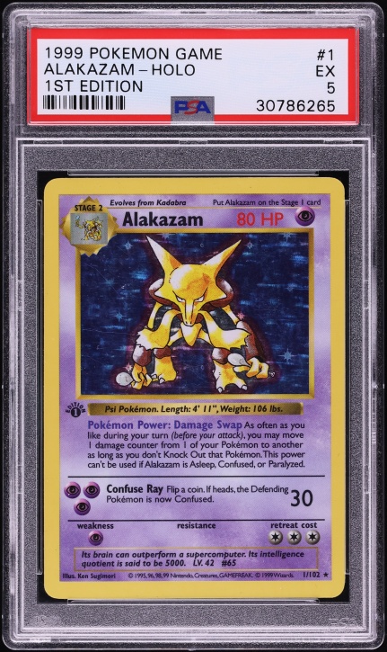 1999 Pokemon Base Set Shadowless 1st Edition Holo Alakazam #1 PSA 5 EX
