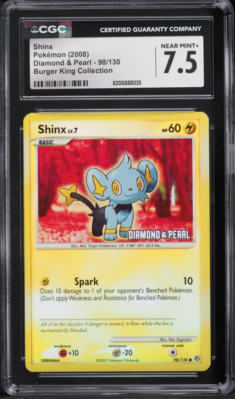 2008 Pokemon Diamond & Pearl Burger King Collection Shinx #98 CGC 7.5 NRMT+