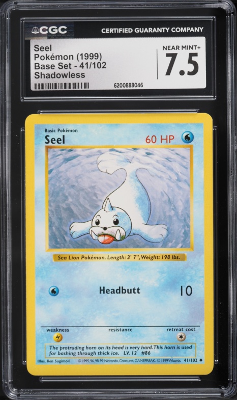 1999 Pokemon Base Set Shadowless Seel #41 CGC 7.5 NRMT+
