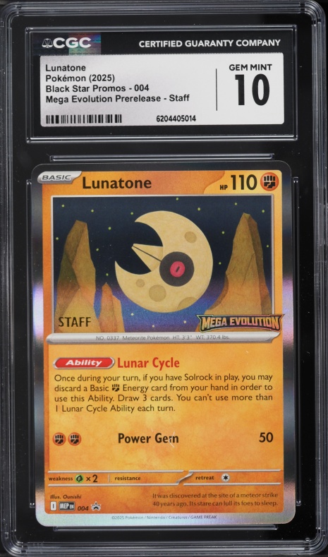 2025 Pokemon Mega Evolution Promo Prerelease Staff Lunatone #4 CGC 10 GEM MINT
