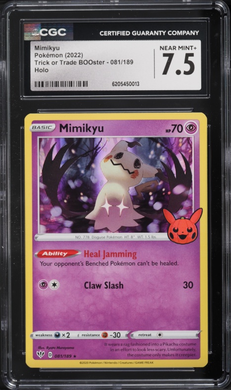 2022 Pokemon Sword & Shield Darkness Ablaze Trick Or Trade BOOster Holo Mimikyu #81 CGC 7.5