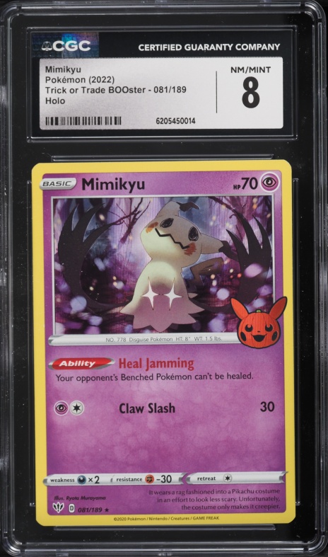 2022 Pokemon Sword & Shield Darkness Ablaze Trick Or Trade BOOster Holo Mimikyu #81 CGC 8 NM-MT