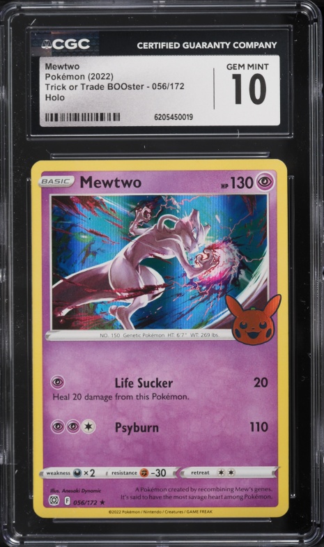 2022 Pokemon Sword & Shield Trick Or Trade BOOster Holo Mewtwo #56 CGC 10 GEM MINT